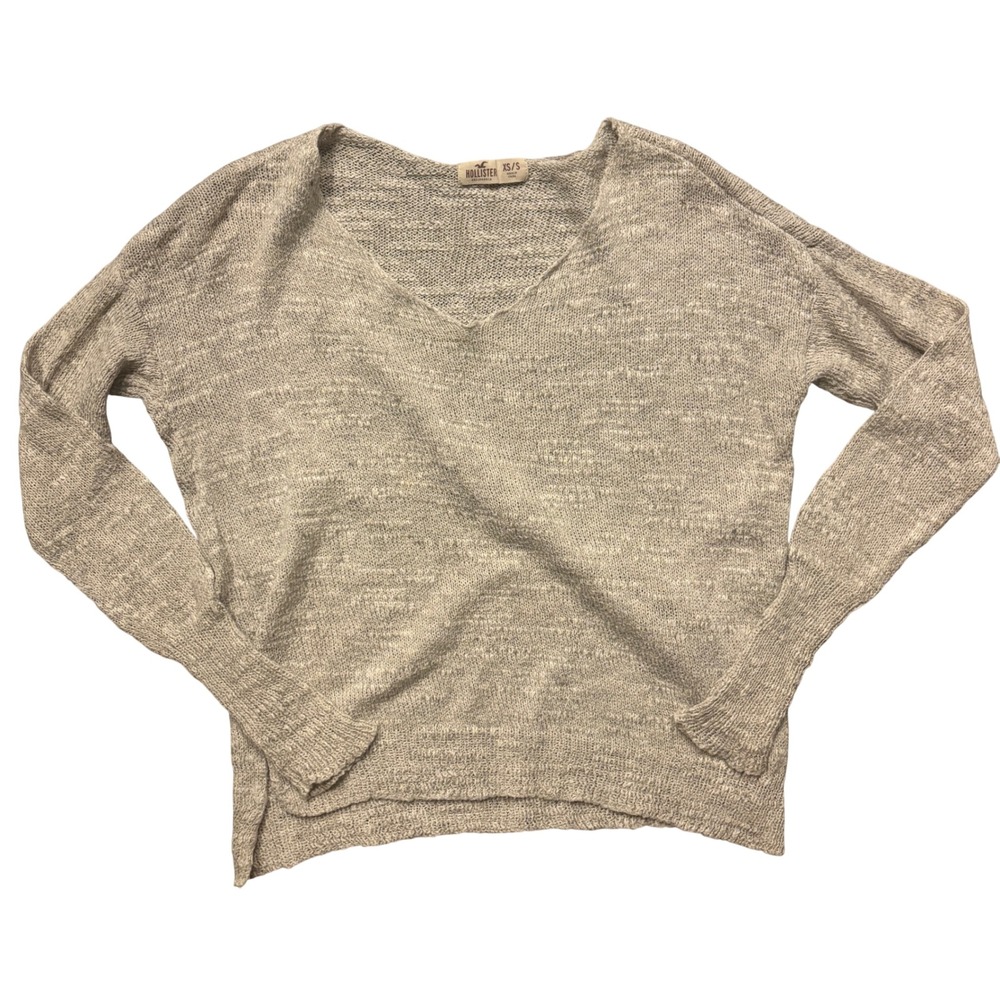 Hollister Womens Gray Marled V-Neck Knit Sweater Slouchy Pullover XS/S
